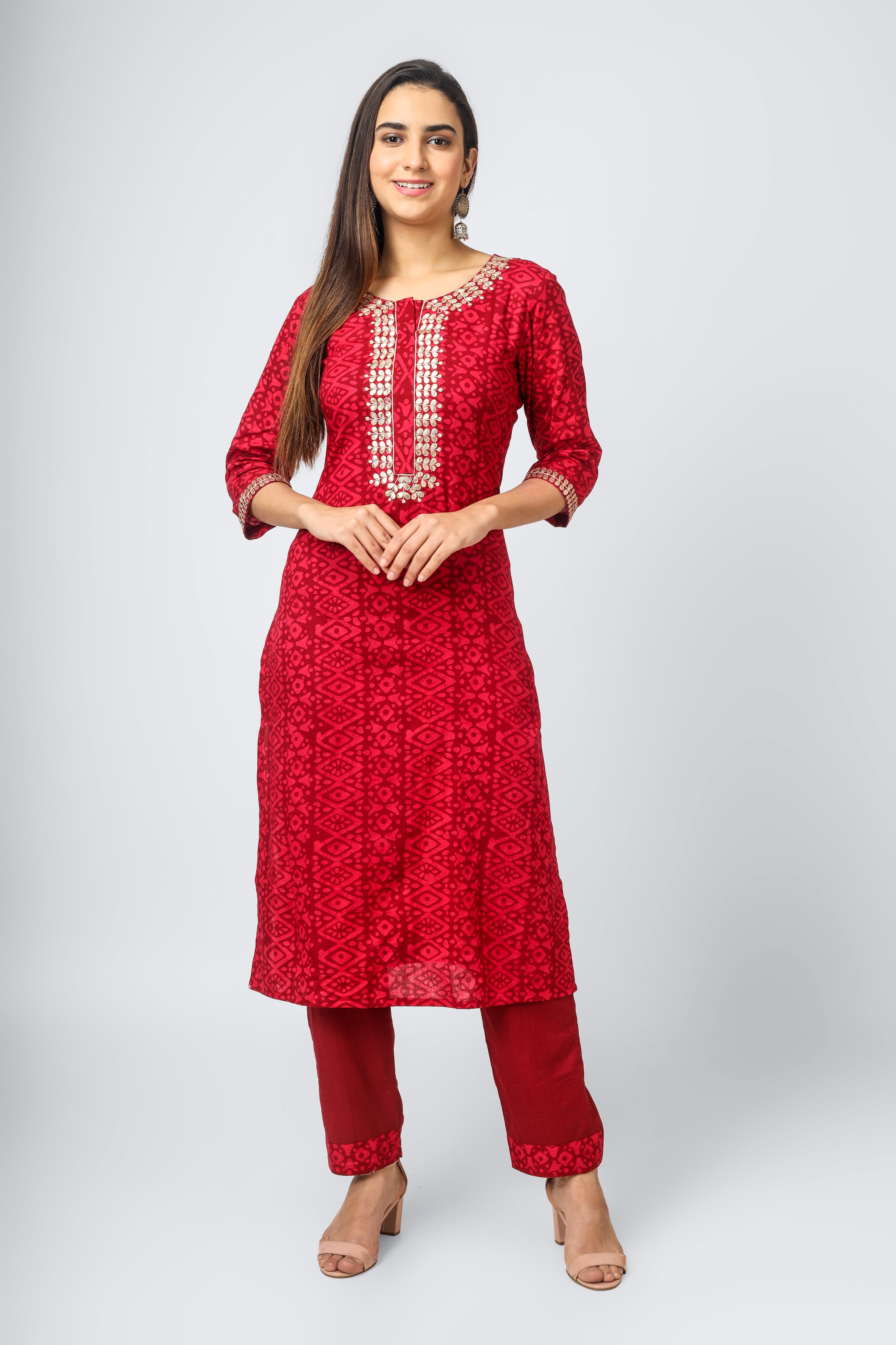 Short Sleeve Kurta With Pants for Women, Red Chikan Embroidery Kurti and  White Trouser Pant for Ladies, Lucknowi Chikan Work Salwar Kameez - Etsy