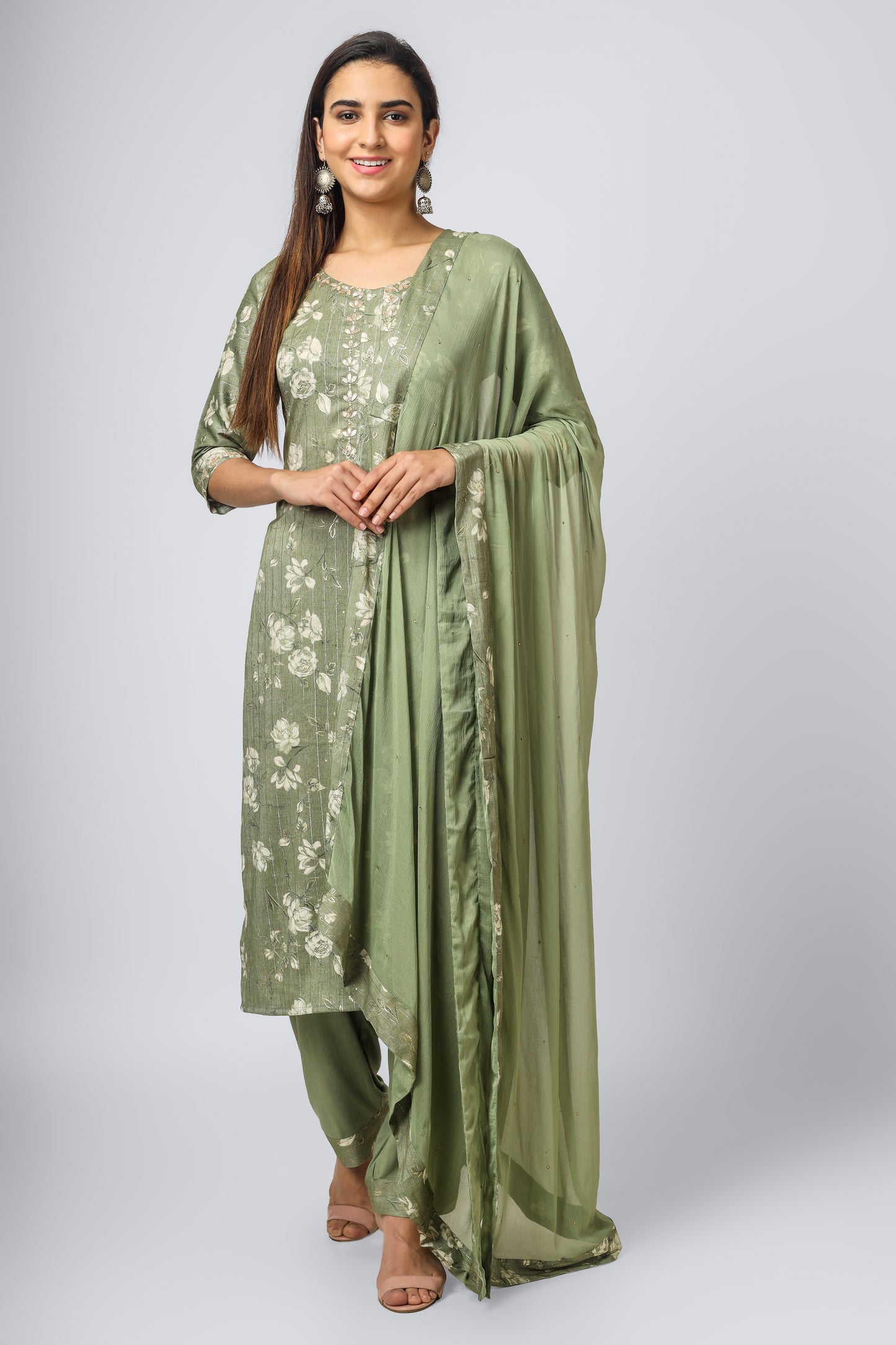 Olive Green Muslin Suit Set