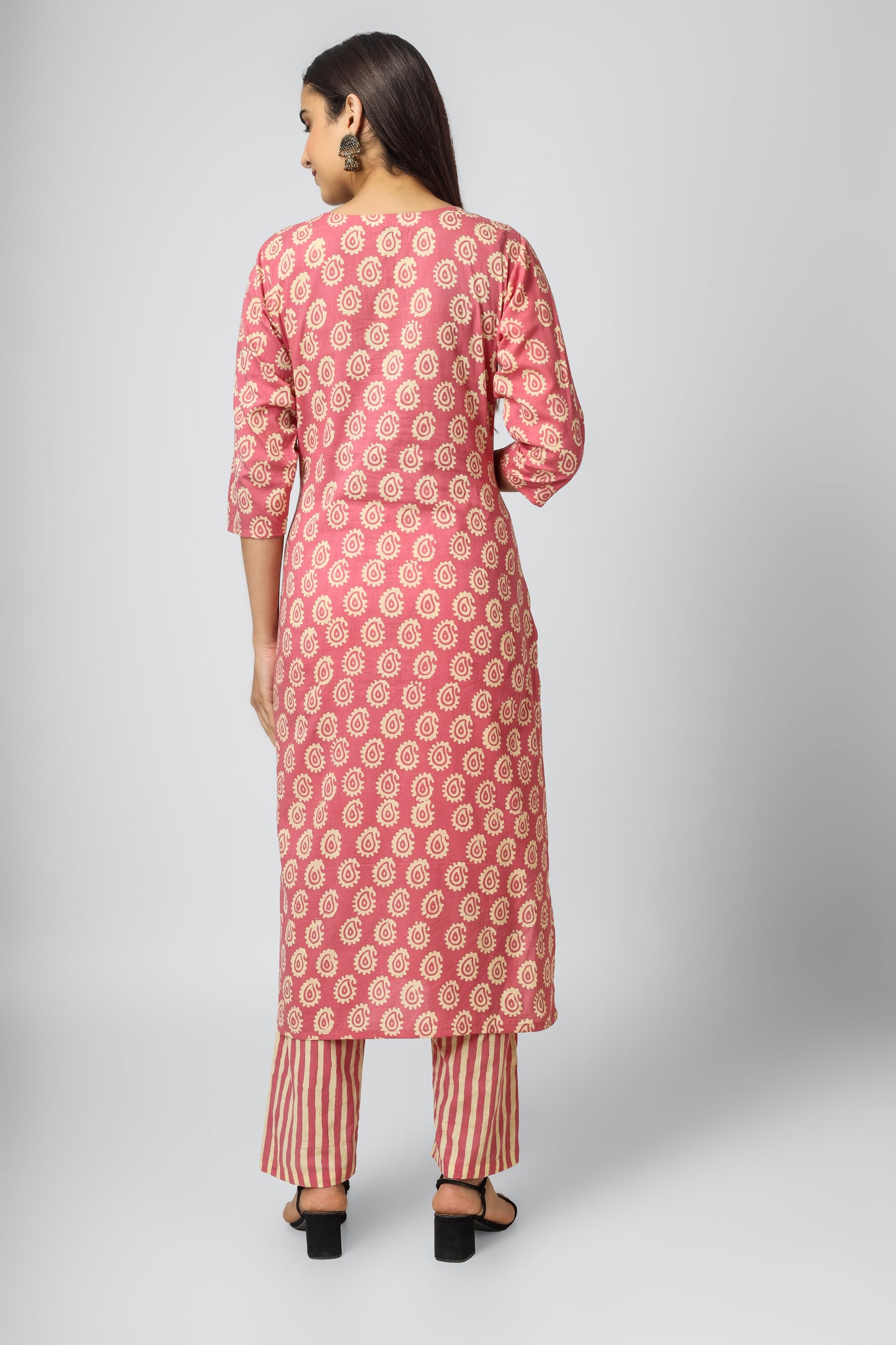 Pink Cotton Batik Kurti Set