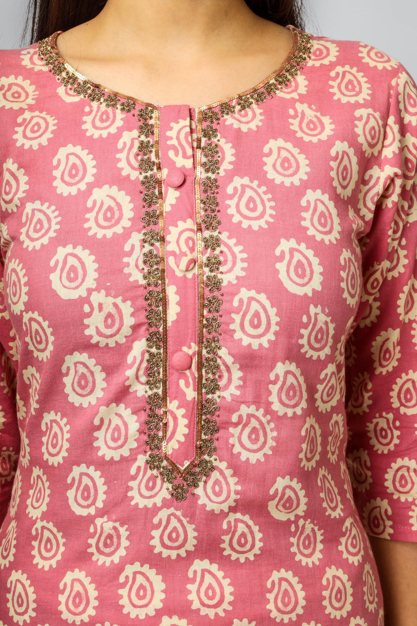 Pink Cotton Batik Kurti Set