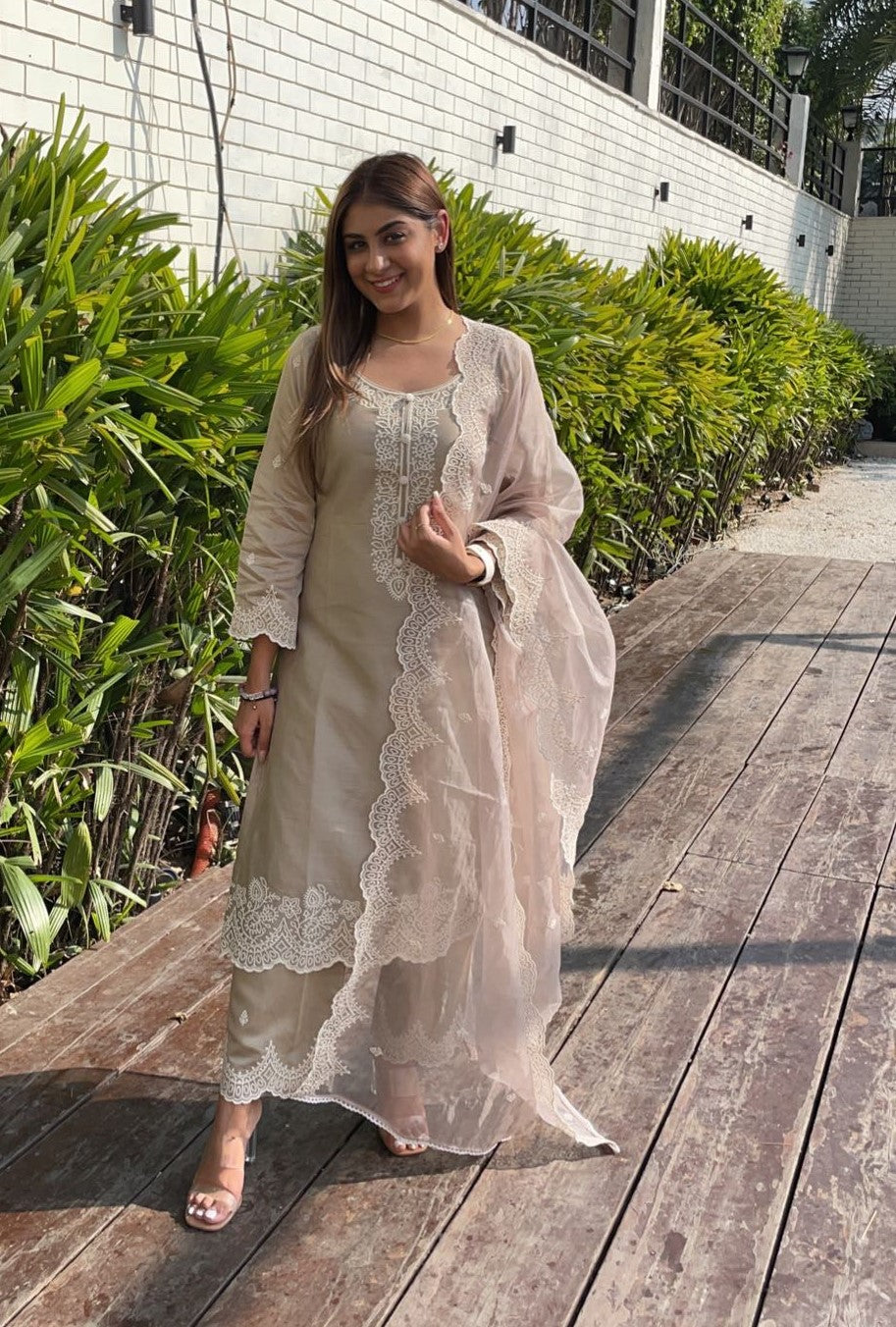 Ritika Singh in Hazel Beige Chanderi Suit Set