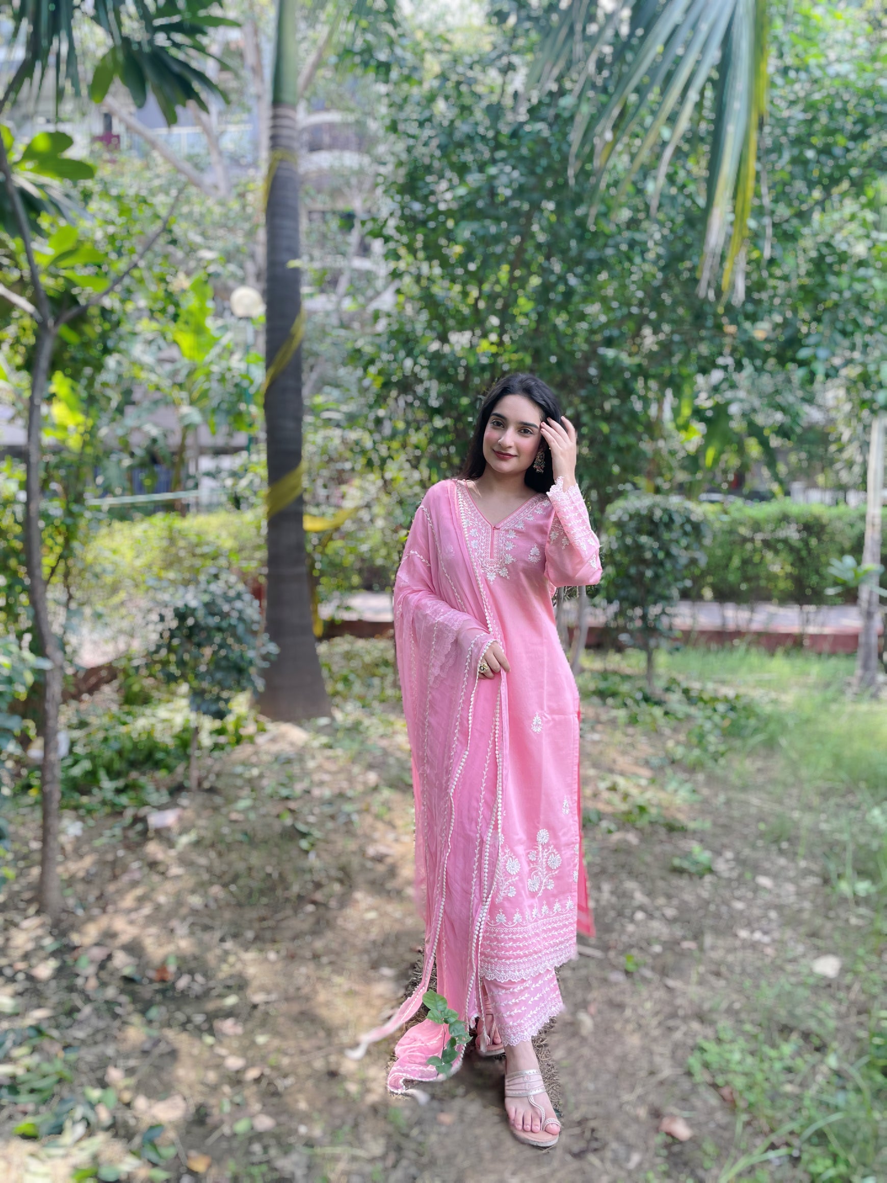 Nandita Miglani Blossom Pink Chanderi Suit Set