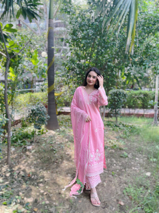 Nandita Miglani Blossom Pink Chanderi Suit Set