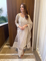 Rubal Wadhwa in Hazel Beige Chanderi Suit Set