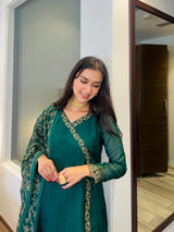 Simran Narang in Sunehri Green Angrakha Anarkali Set