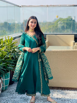 Simran Narang in Sunehri Green Angrakha Anarkali Set