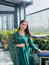 Simran Narang in Sunehri Green Angrakha Anarkali Set