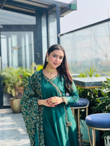 Simran Narang in Sunehri Green Angrakha Anarkali Set