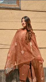 Eva Makker in Walnut Brown Chanderi Silk Suit Set