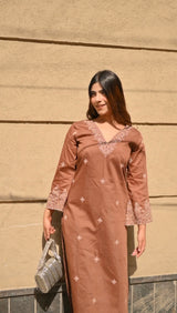 Eva Makker in Walnut Brown Chanderi Silk Suit Set
