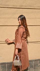 Eva Makker in Walnut Brown Chanderi Silk Suit Set