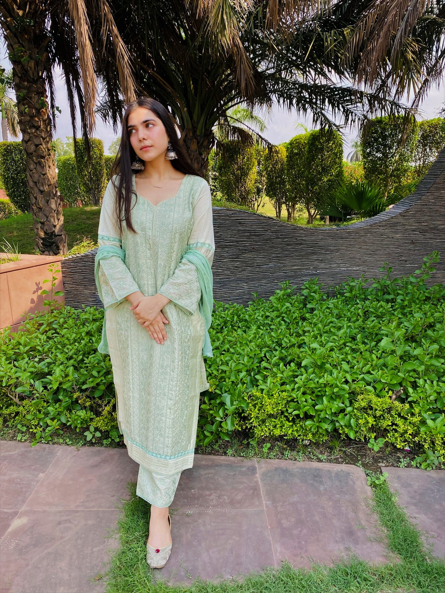 Muskaan Punyani in Pastel Green Chanderi Suit Set