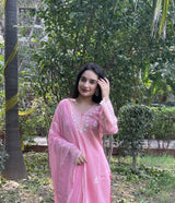Nandita Miglani Blossom Pink Chanderi Suit Set