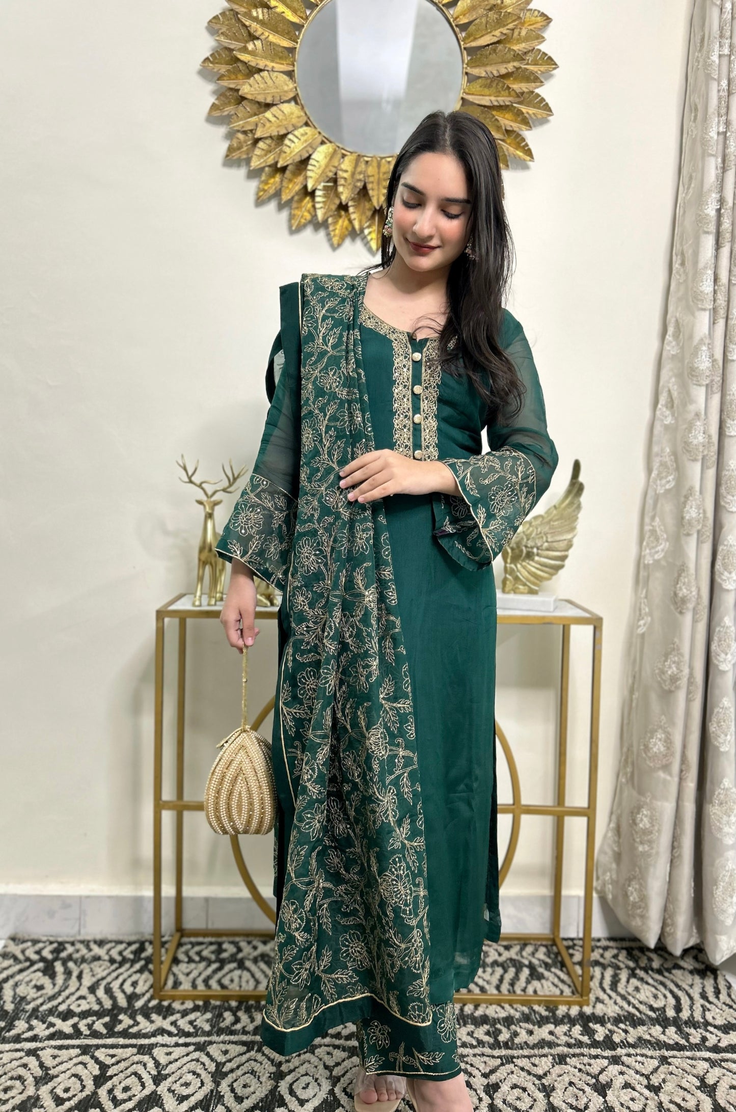 Nandita Miglani in Sunehri Green Suit Set