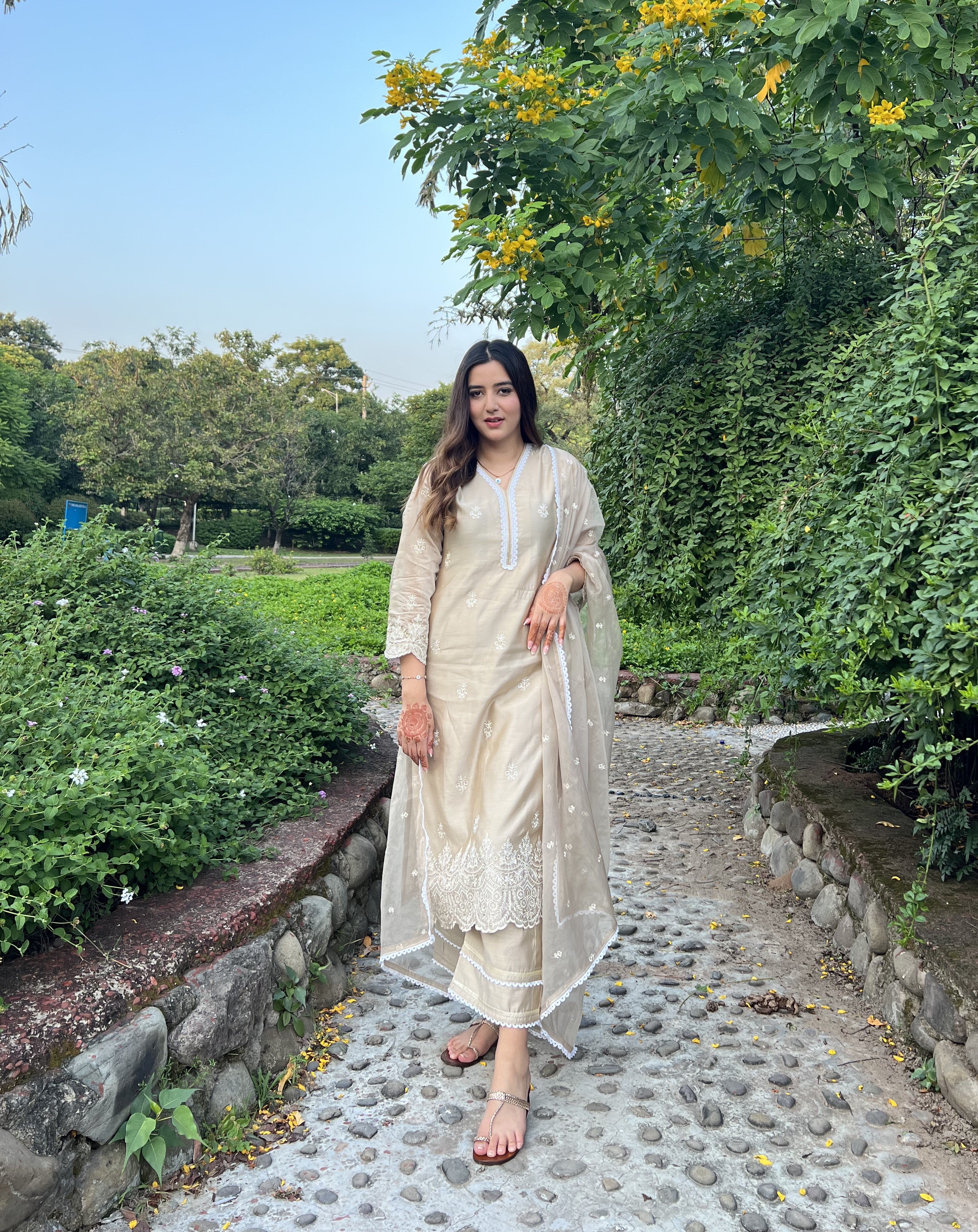 Shivali Katoch in Hazel Beige Chanderi Suit Set