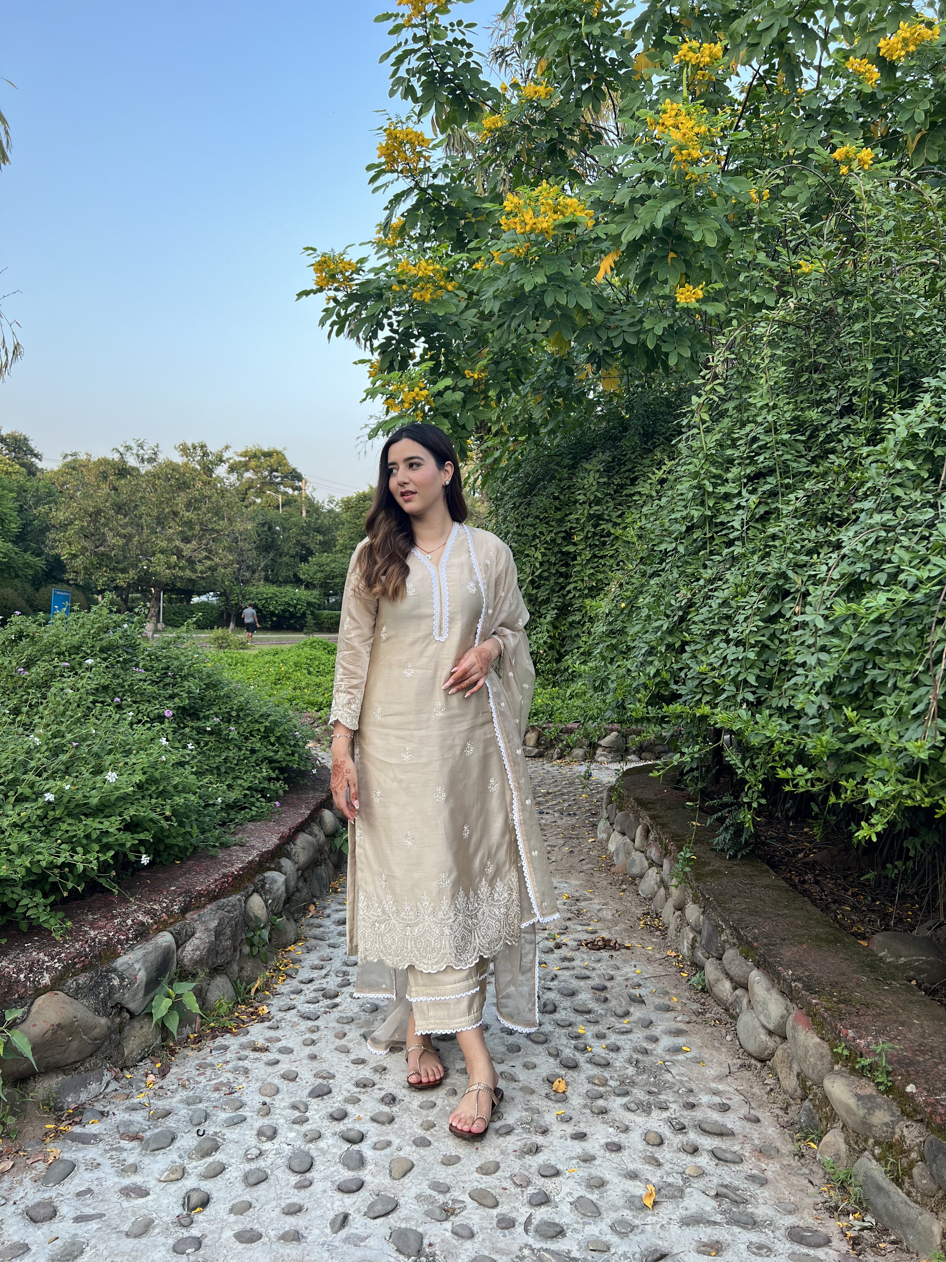 Shivali Katoch in Hazel Beige Chanderi Suit Set