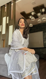 Riya Karamchandani in Silver Grey Chanderi Suit Set