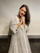 Riya Karamchandani in Silver Grey Chanderi Suit Set