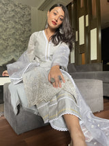 Riya Karamchandani in Silver Grey Chanderi Suit Set