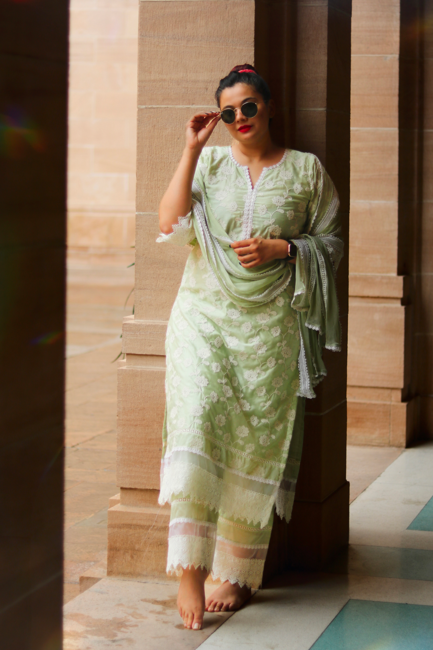 Ipsa Shah in Floral Green Chanderi Suit Set