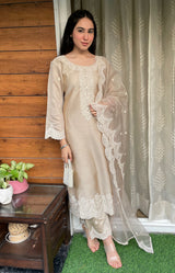 Tanya Kapoor in Hazel Beige Chanderi Suit Set