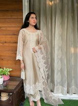 Tanya Kapoor in Hazel Beige Chanderi Suit Set