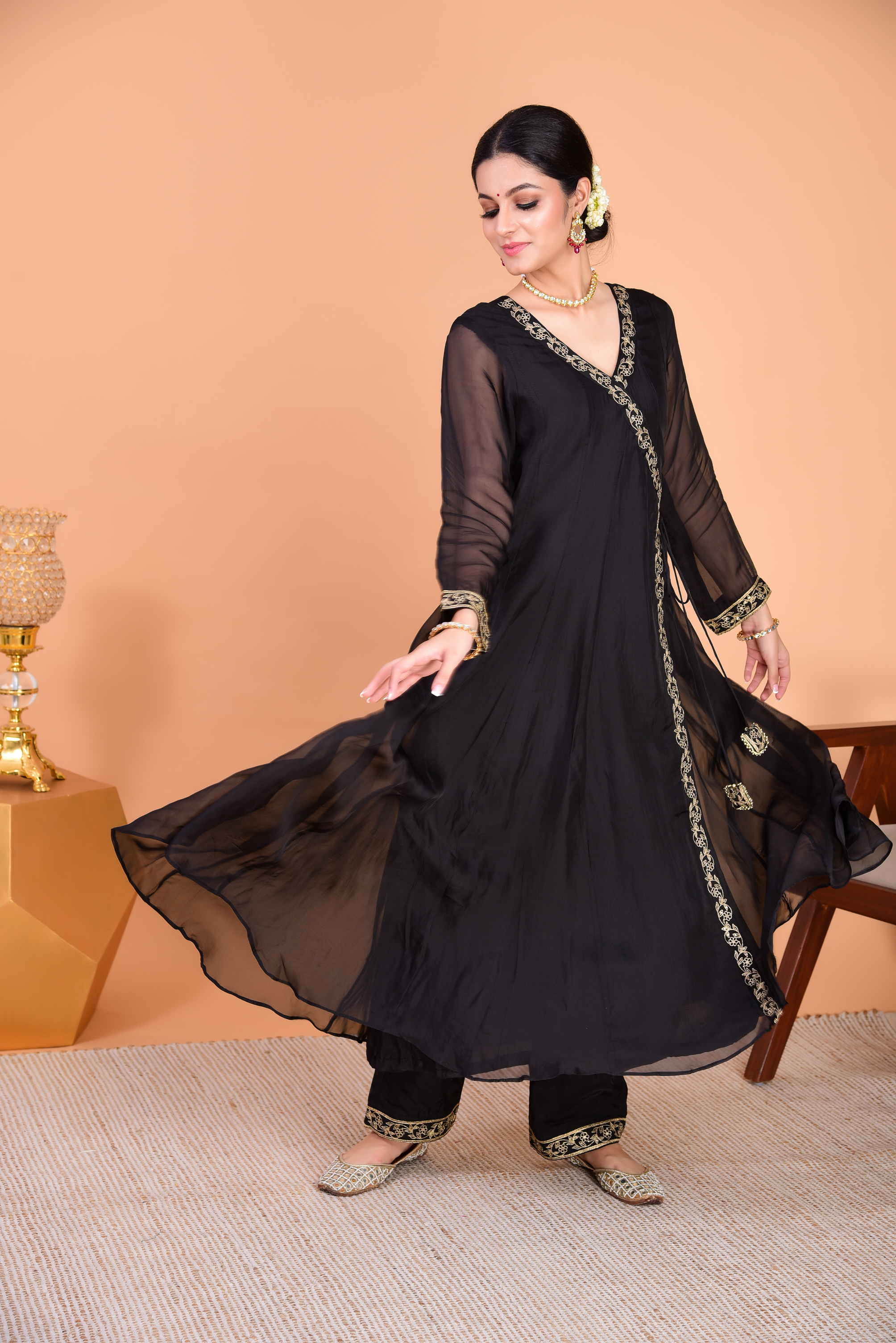 Sunehri Black Angrakha Anarkali Set