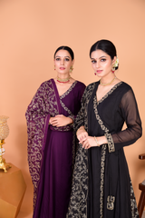 Sunehri Purple Angrakha Anarkali Set