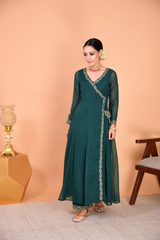 Sunehri Green Angrakha Anarkali Set