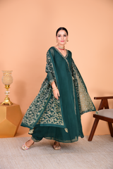 Sunehri Green Angrakha Anarkali Set