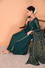 Sunehri Green Angrakha Anarkali Set
