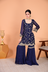 Sunehri Blue Sharara Set