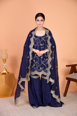 Sunehri Blue Sharara Set