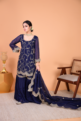 Sunehri Blue Sharara Set
