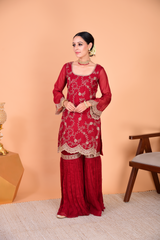Sunehri Maroon Sharara Set