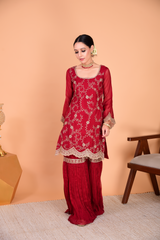 Sunehri Maroon Sharara Set