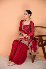 Sunehri Maroon Sharara Set