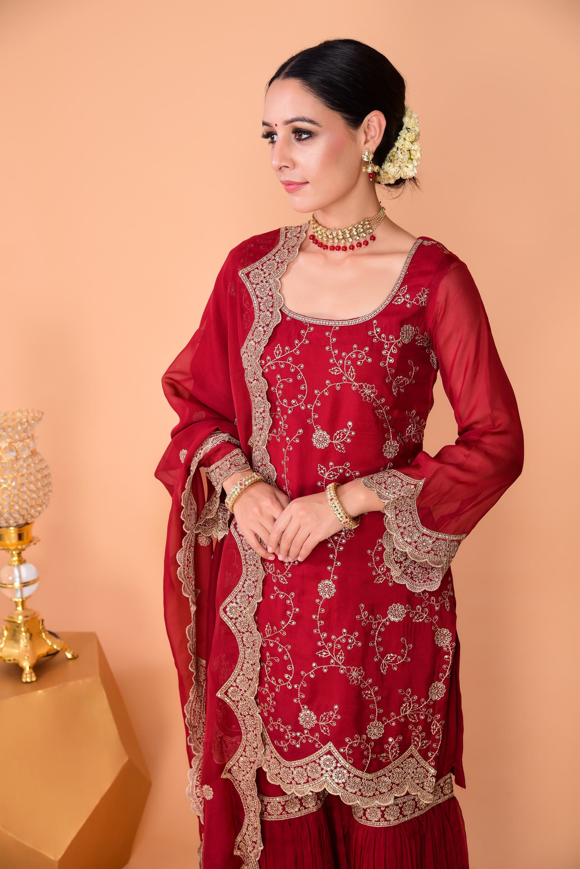 Sunehri Maroon Sharara Set