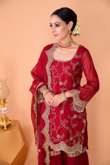 Sunehri Maroon Sharara Set