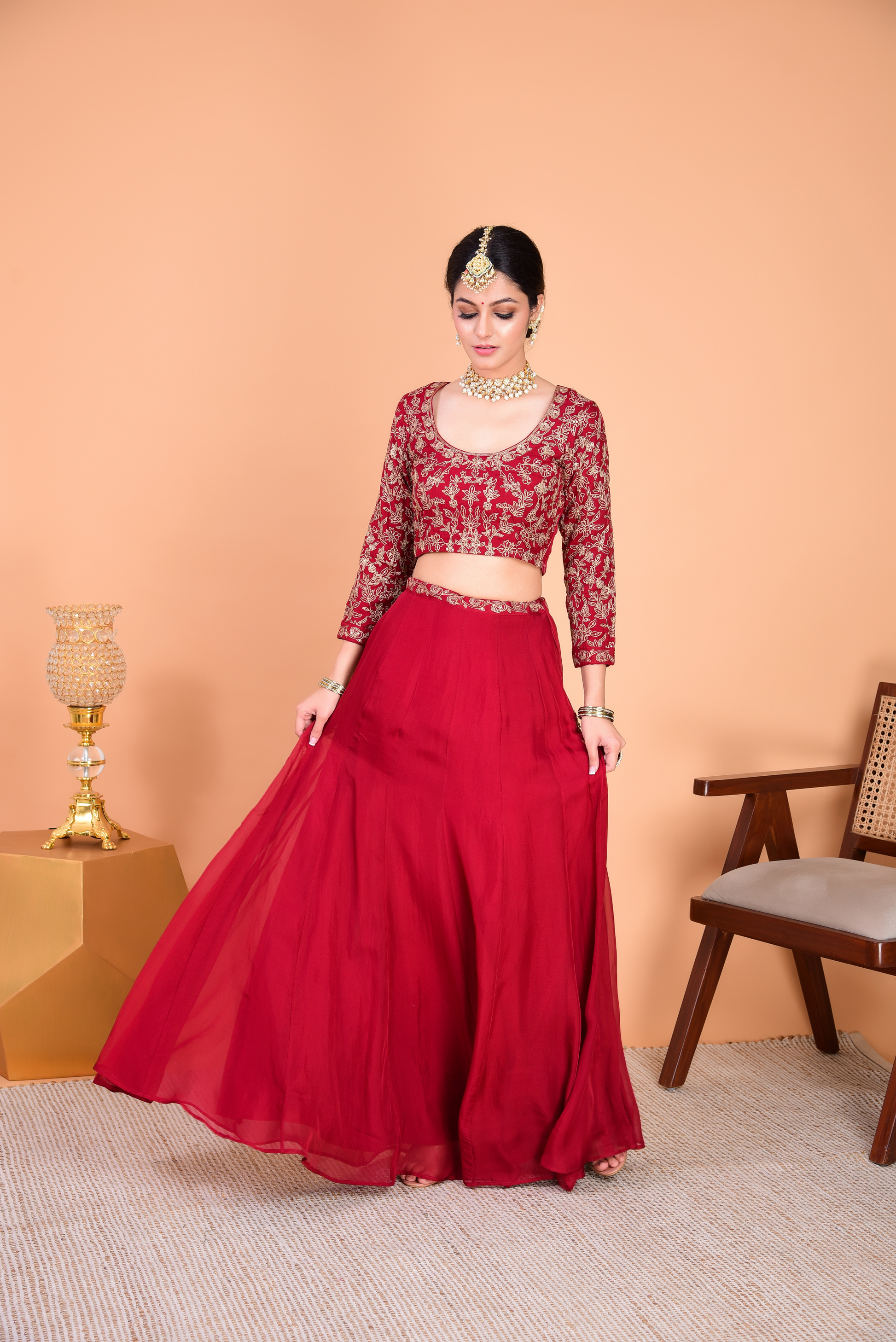 Maroon top lehenga skirt