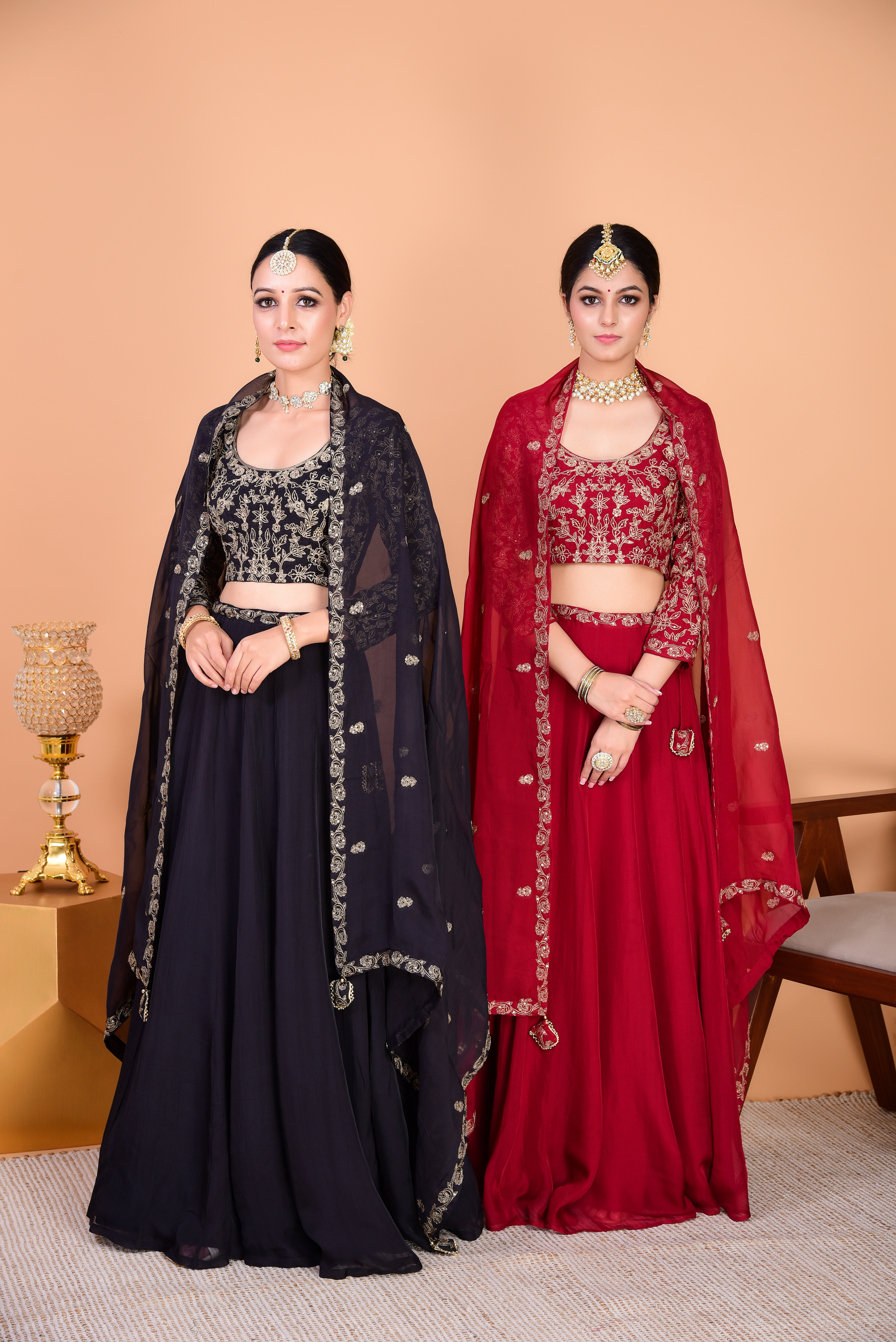 Classic Black Cotton Silk Lehenga paired with delicately embellished n –  Sujatra