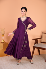 Sunehri Purple Angrakha Anarkali Set