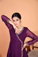 Sunehri Purple Angrakha Anarkali Set