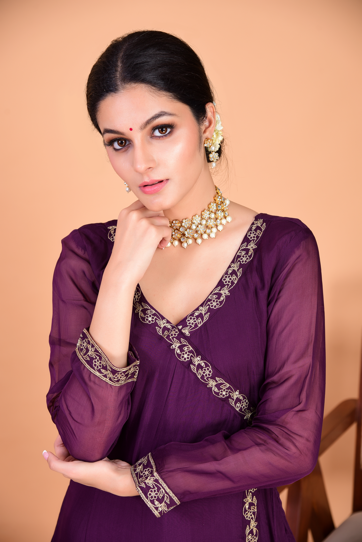 Sunehri Purple Angrakha Anarkali Set