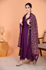 Sunehri Purple Angrakha Anarkali Set