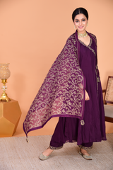 Sunehri Purple Angrakha Anarkali Set
