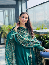 Simran Narang in Sunehri Green Angrakha Anarkali Set