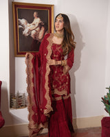 Tanisha Puri in Sunehri Maroon Sharara Set