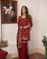 Tanisha Puri in Sunehri Maroon Sharara Set