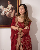 Tanisha Puri in Sunehri Maroon Sharara Set